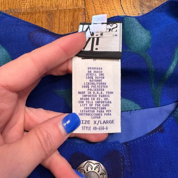 Vintage Ali Miles Womens BlueFloral Blouse Top XL & Skirt Set Sz 16 Made in USA - Picture 10 of 13